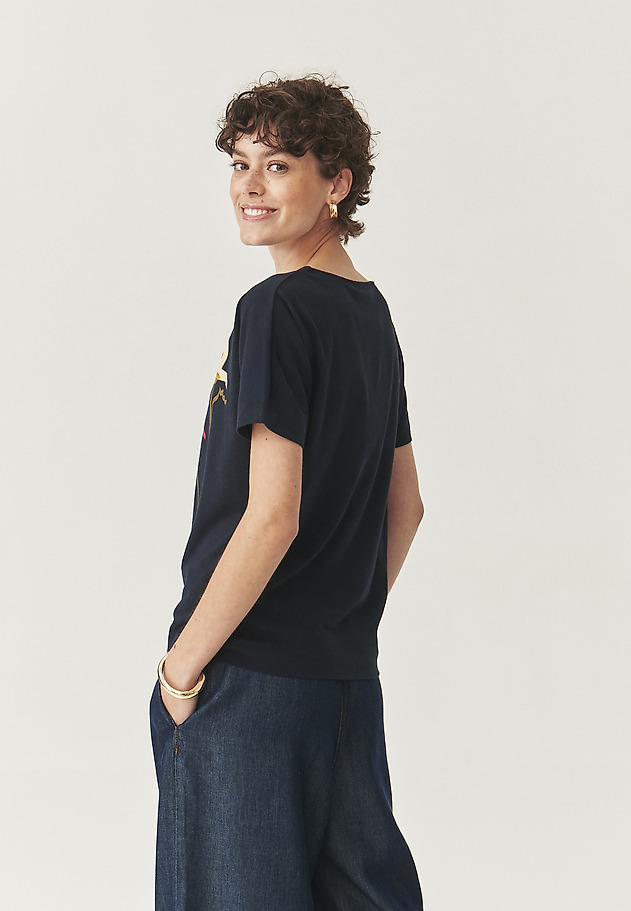 BAWEŁNIANY T-SHIRT Z NADRUKIEM - LALI BAWEŁNIANY T-SHIRT Z NADRUKIEM - LALI GRANATOWY 2