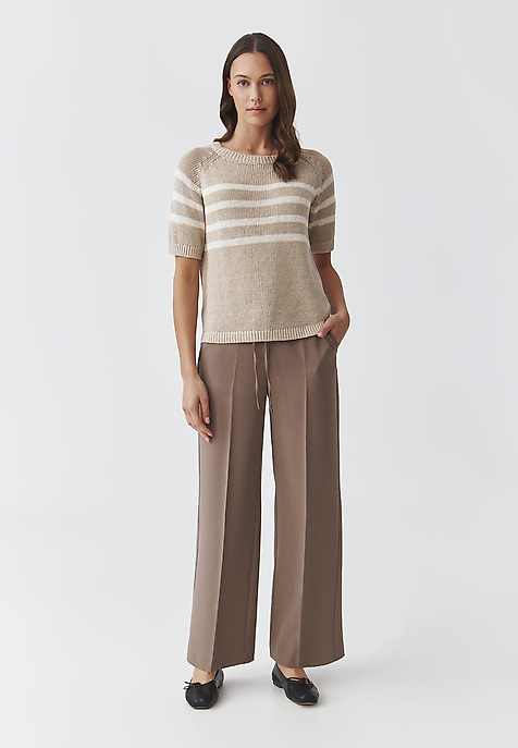 LADIES' LINEN CROSS-STRIPED JUMPER — ELEA BEIGE 2