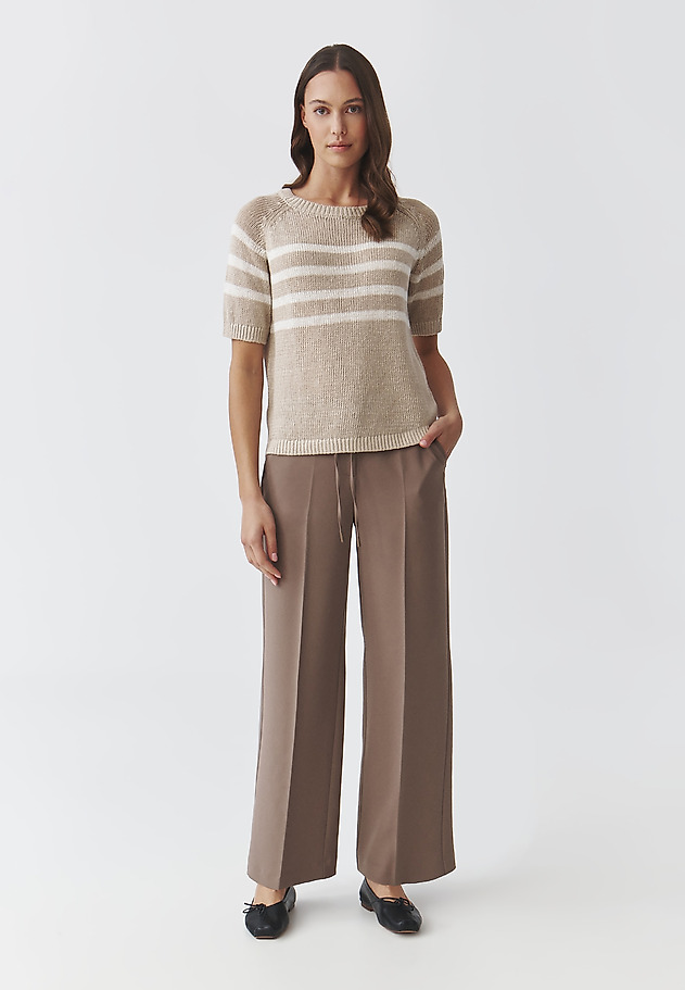 LADIES' LINEN CROSS-STRIPED JUMPER — ELEA LADIES' LINEN CROSS-STRIPED JUMPER — ELEA BEŻOWY 2