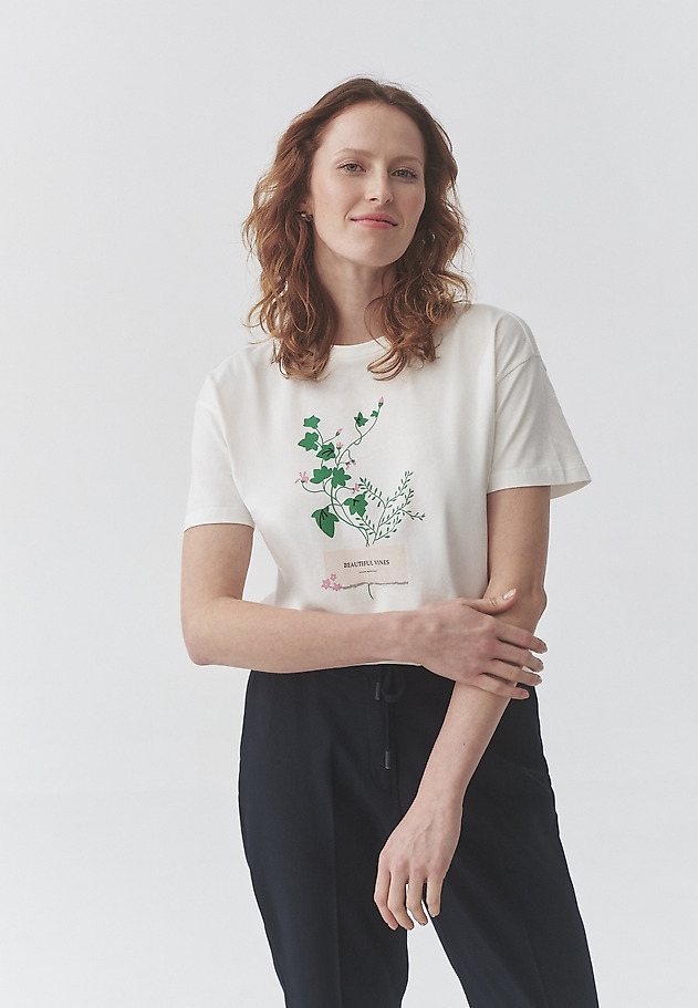 TRICOU DIN BUMBAC, CU IMPRIMEU FLORAL — MALATI TRICOU DIN BUMBAC, CU IMPRIMEU FLORAL — MALATI ECRU 1