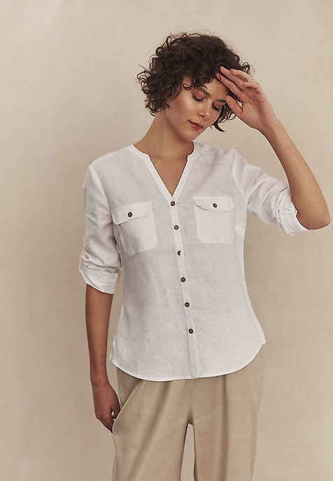 LNIANA KOSZULA Z KIESZENIAMI - JUSTYNA LNIANA KOSZULA Z KIESZENIAMI - JUSTYNA
