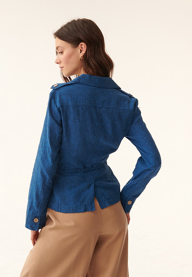 LADIES' LONG SLEEVE BLAZER LENO LADIES' LONG SLEEVE BLAZER LENO GRANATOWY 4