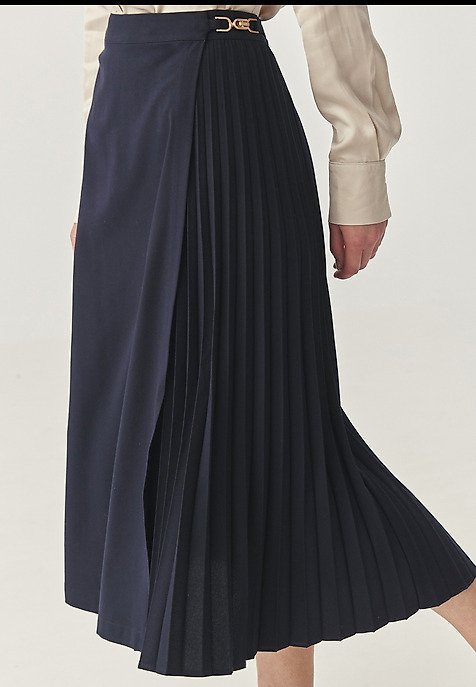 PLEATED MIDI SKIRT WITH BUCKLE- PLISONA NAVY BLUE 2