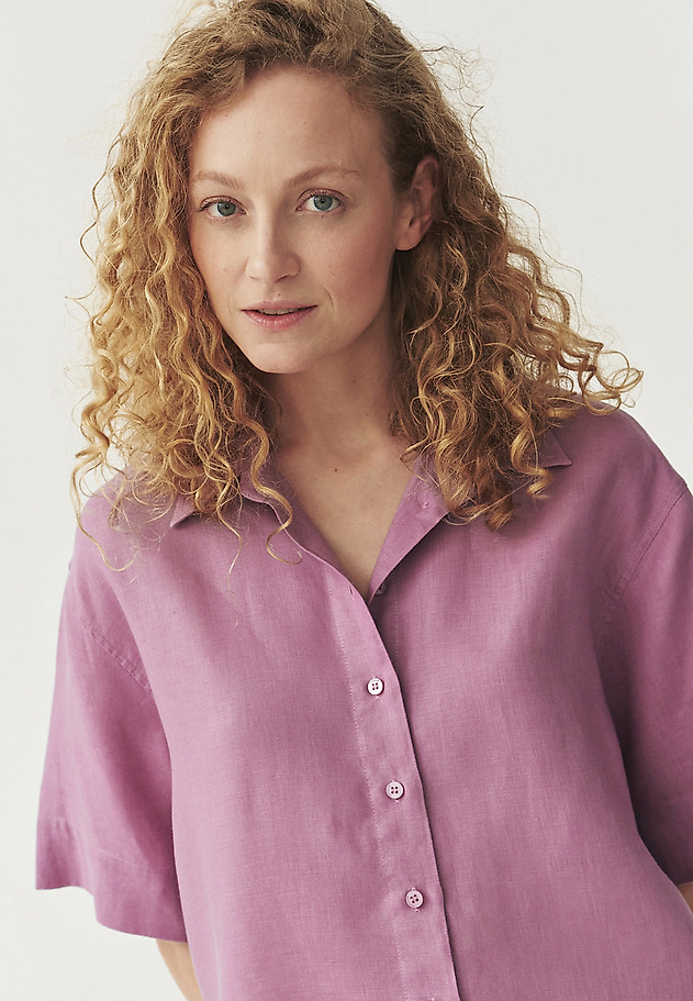 SHORT-SLEEVED LINEN SHIRT - SINES SHORT-SLEEVED LINEN SHIRT - SINES FIOLETOWY 1
