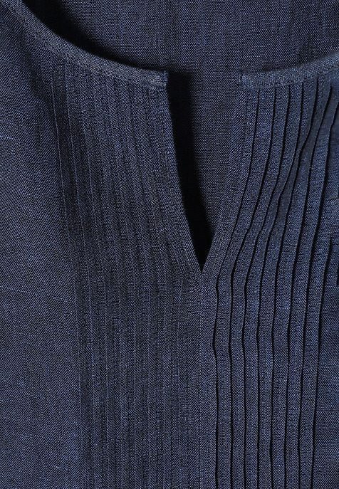 LADIES’ LINEN DRESS WITH DECORATIVE PLEAT - MELIANA NAVY BLUE 2