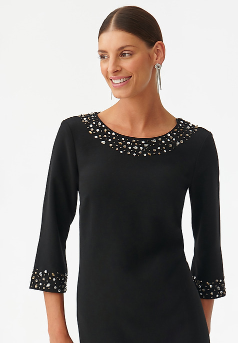 ROCHIE DIN ȚESĂTURĂ, CU APLICAȚII DECORATIVE LINTIKO NEGRU 2