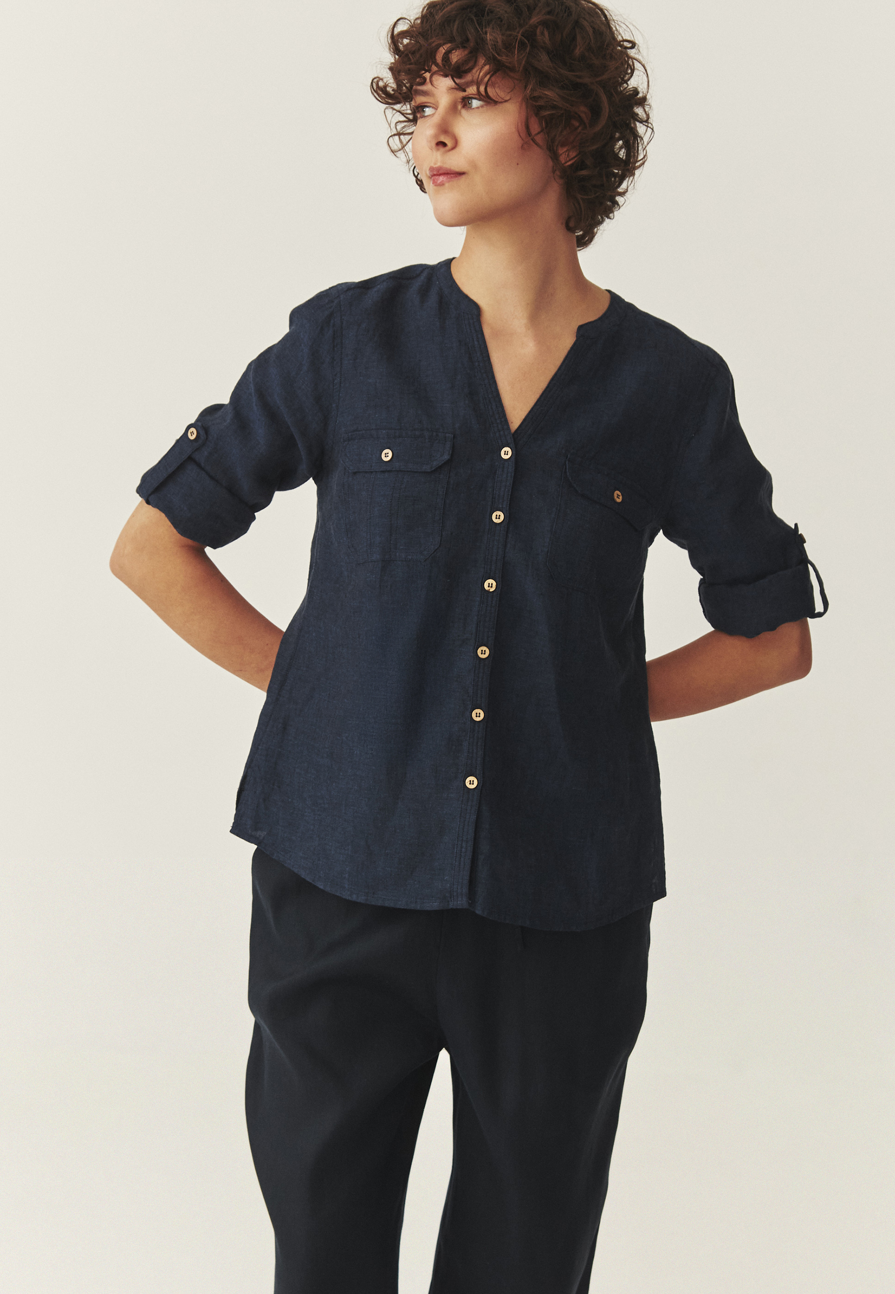 CĂMAȘĂ DIN IN, CU BUZUNARE - JUSTYNA 1