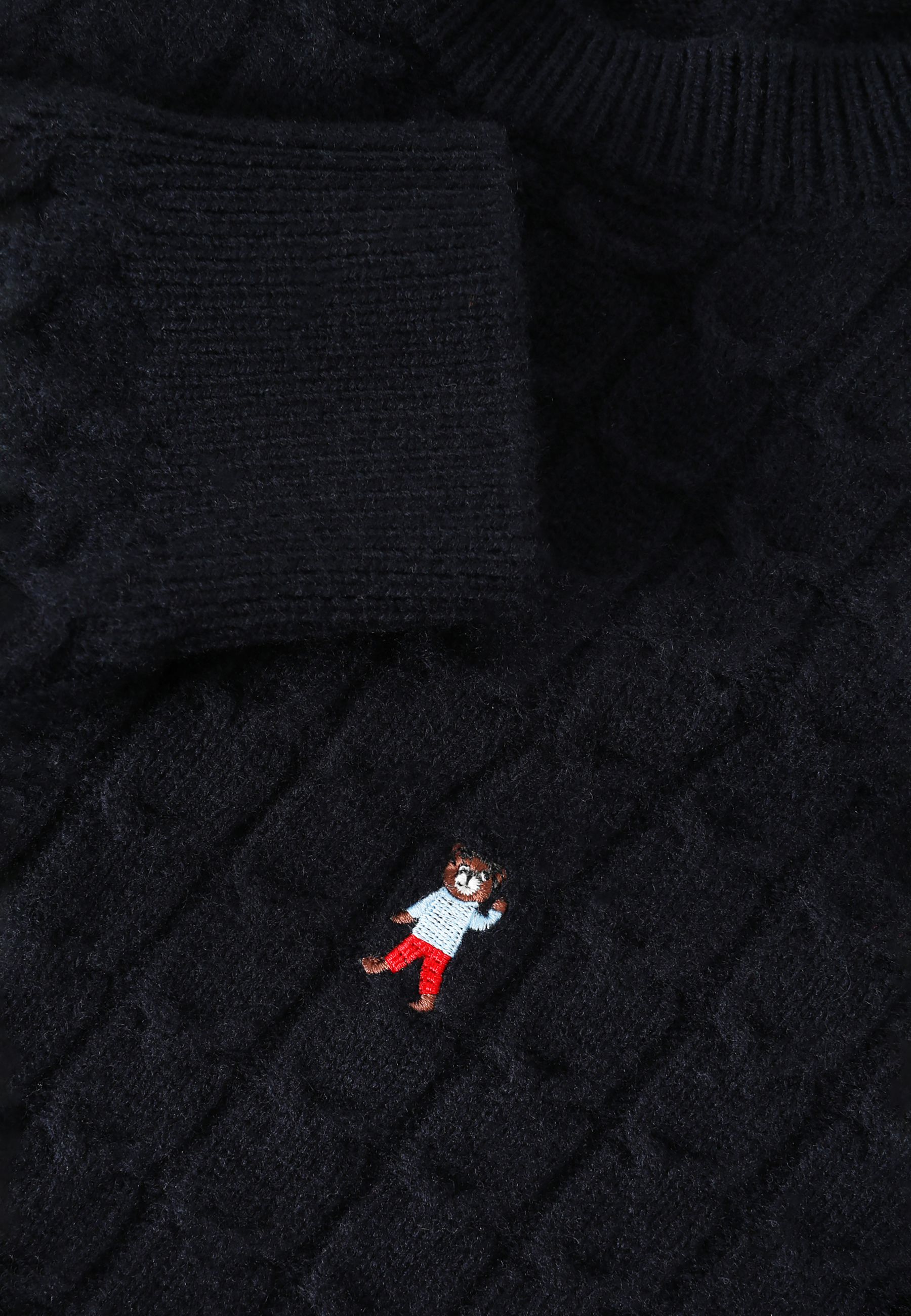 MĘSKI SWETER ZE STRUKTURALNYM WZOREM I MOTYWEM MISIA USZATKA — ANDREW GRANATOWY 2