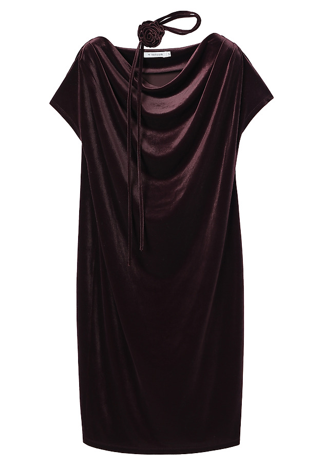 VELOUR DRESS WITH FLORAL DECORATIVE ELEMENT - MIRATI VELOUR DRESS WITH FLORAL DECORATIVE ELEMENT - MIRATI RED 5