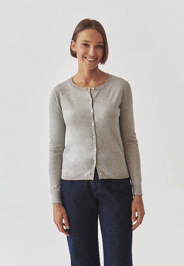 UNBUTTONED LADIES' SWEATER WITH A CLASSIC CUT - VERO UNBUTTONED LADIES' SWEATER WITH A CLASSIC CUT - VERO SZARY 1