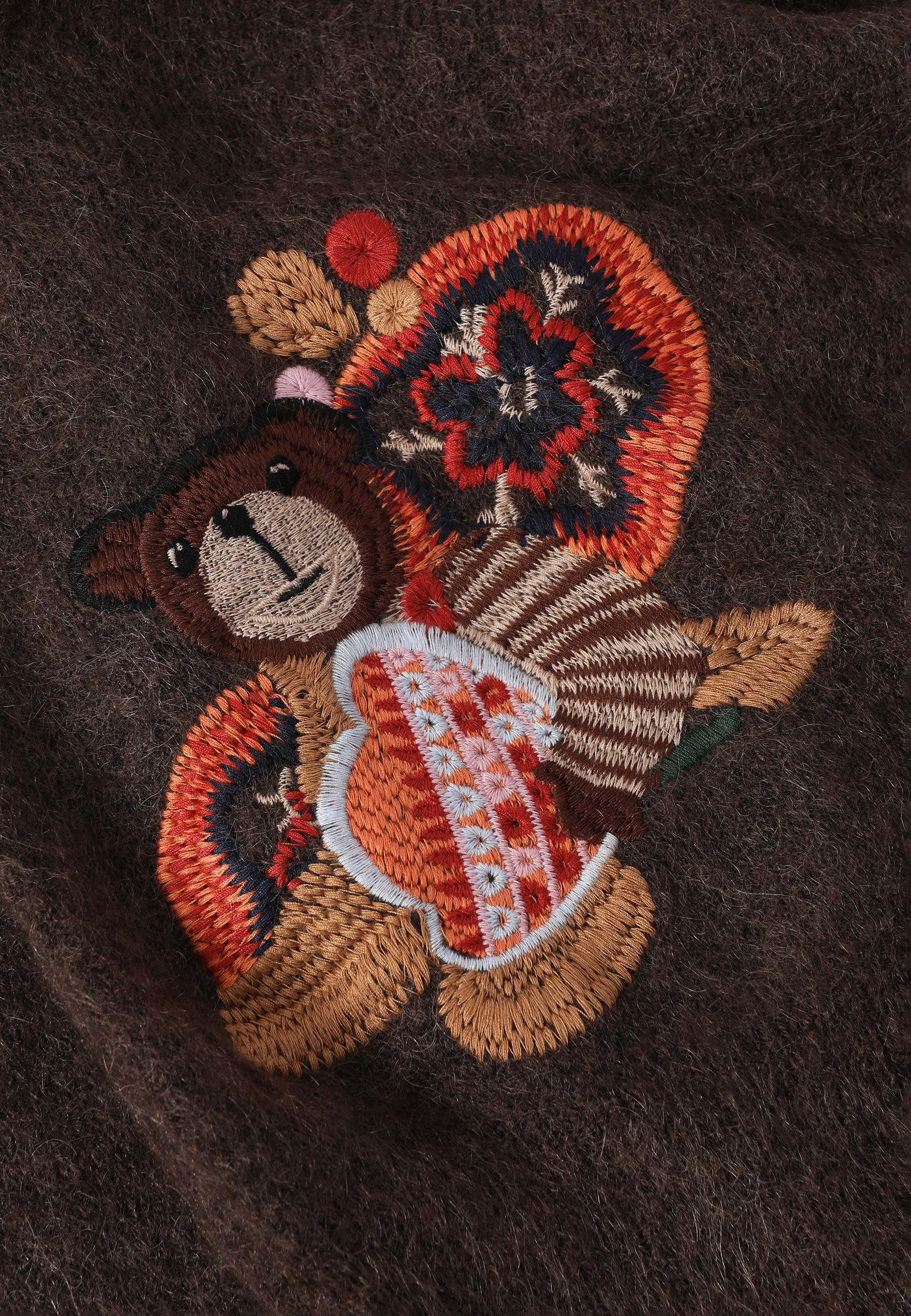 HAFTOWANY SWETER Z WEŁNĄ I MOHEREM - LUSHY BRĄZOWY 2