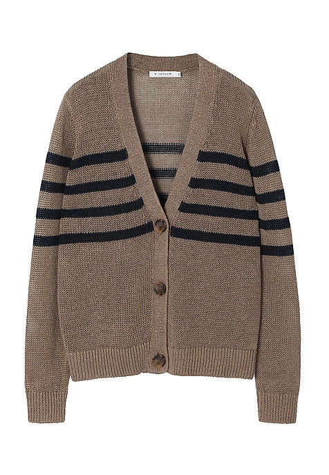 LADIES' CROSS-STRIPED LINEN CARDIGAN — ISABEL MULTICOLOR 2