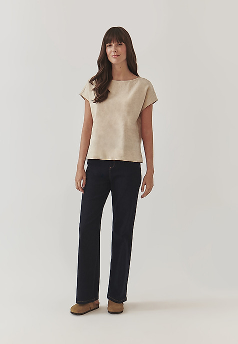 LADIES’ LINEN BLOUSE WITH SHORT SLEEVES - OMA BEIGE 2