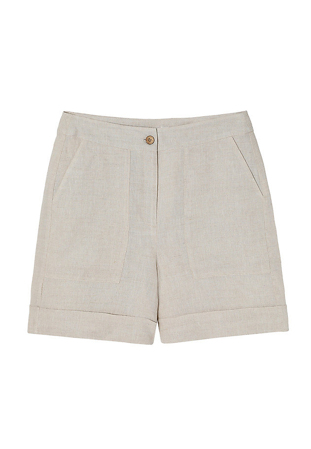 LADIES’ LINEN SHORTS WITH COCONUT BUTTON - ERIO LADIES’ LINEN SHORTS WITH COCONUT BUTTON - ERIO BEIGE 4