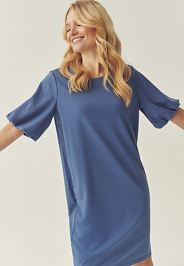 DZIANINOWA SUKIENKA Z BUFIASTYM RĘKAWEM - TAWA DZIANINOWA SUKIENKA Z BUFIASTYM RĘKAWEM - TAWA