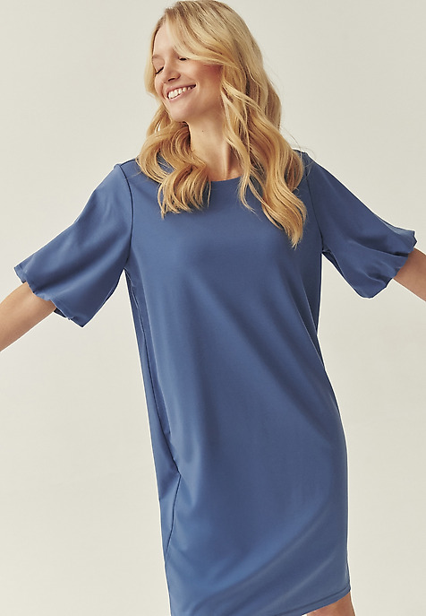 DZIANINOWA SUKIENKA Z BUFIASTYM RĘKAWEM - TAWA DZIANINOWA SUKIENKA Z BUFIASTYM RĘKAWEM - TAWA