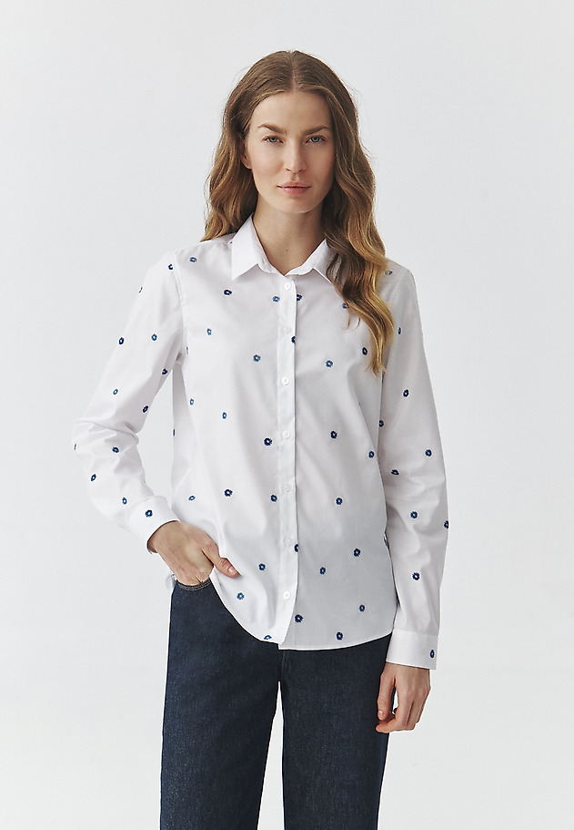 COTTON SHIRT WITH FLORAL EMBROIDERY — EDNA COTTON SHIRT WITH FLORAL EMBROIDERY — EDNA BIAŁY 1