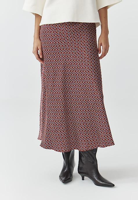 WOVEN MIDI SKIRT WITH SATIN TRIM AND ORIGINAL PATTERN — SATINI 2 MULTICOLOR 2