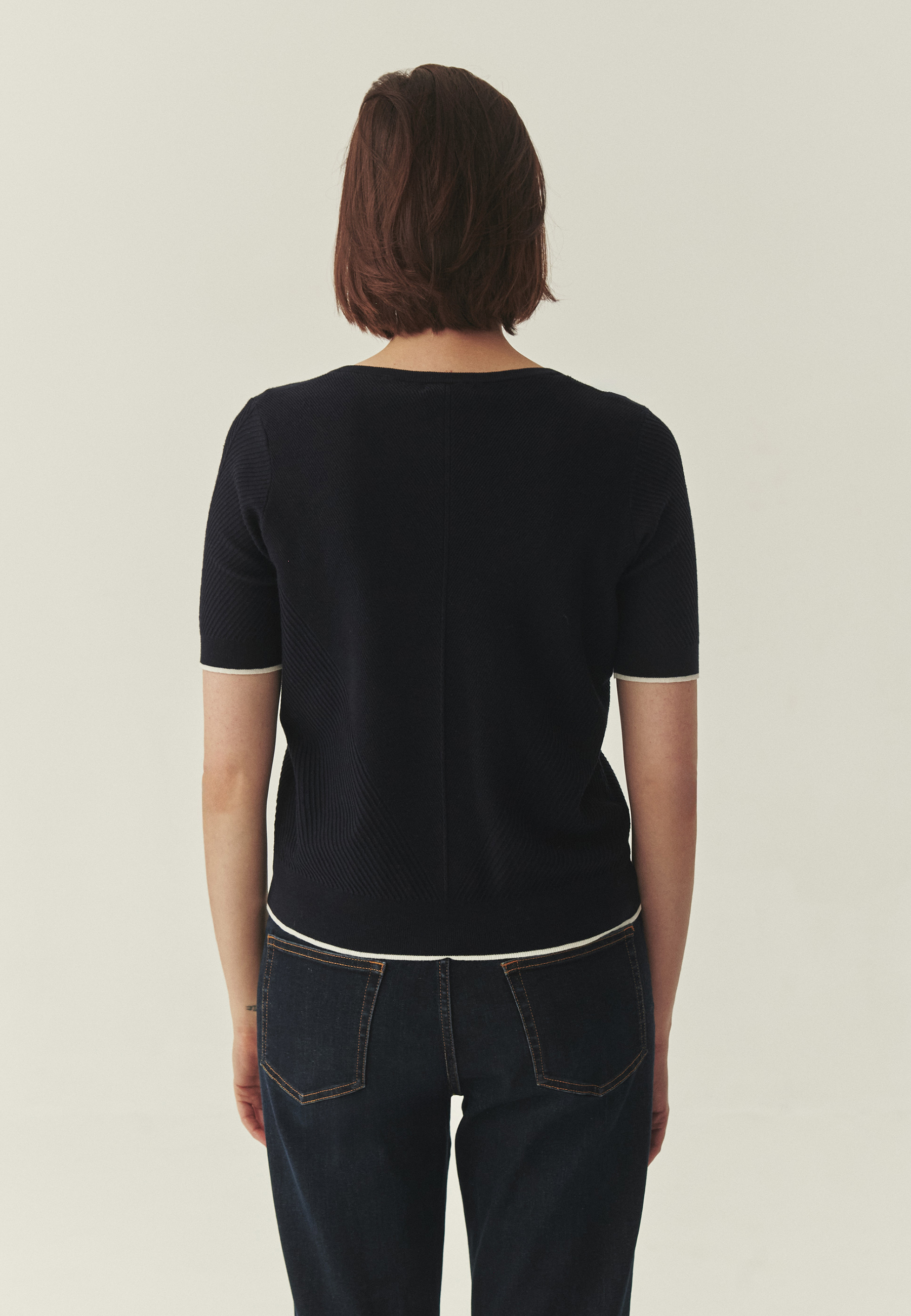 KNITTED BLOUSE WITH LENZING™ ECOVERO™ VISCOSE - MUGI NAVY BLUE 2