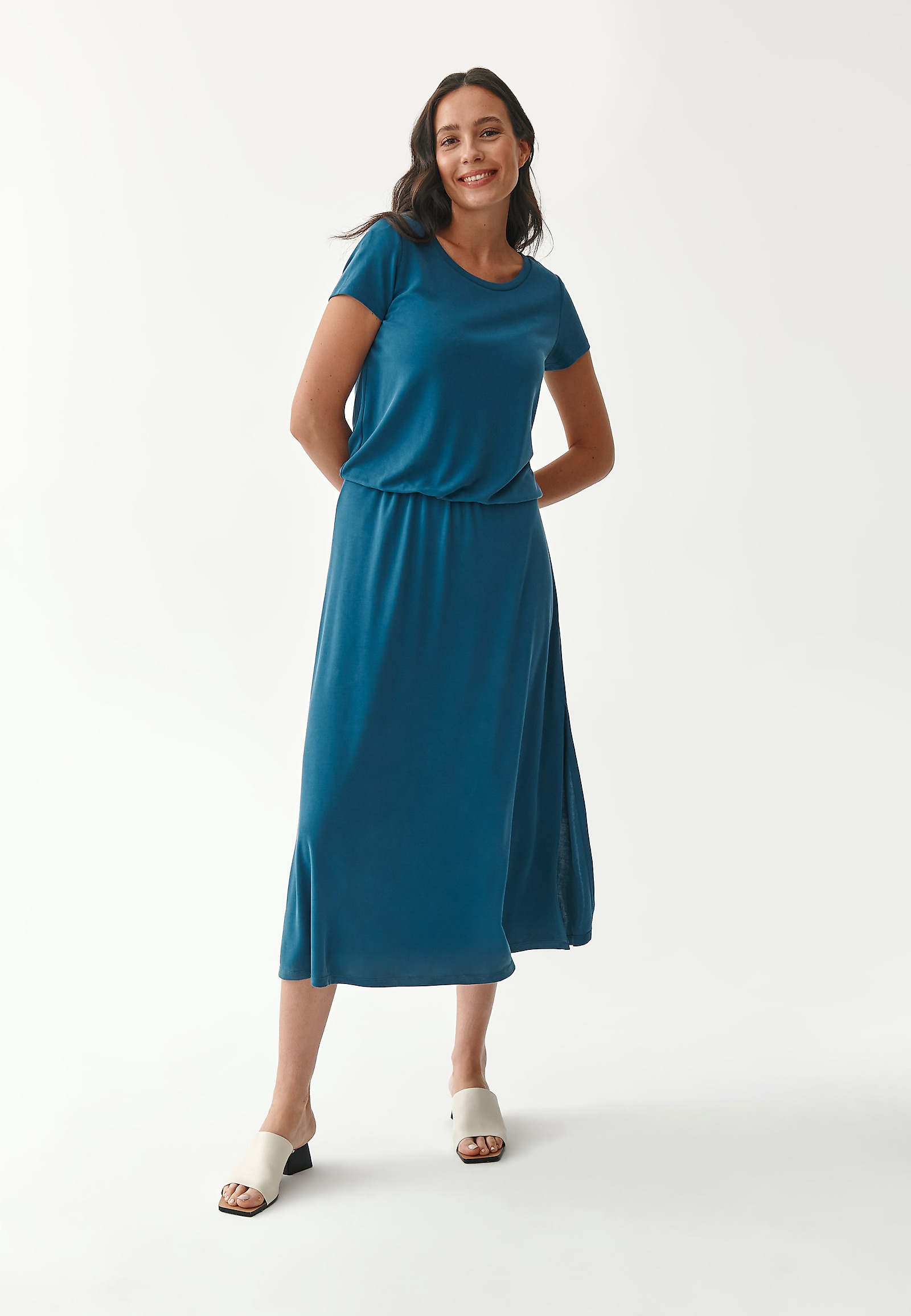 KNITTED SLEEVELESS LADIES' DRESS  JASMIKO KNITTED SLEEVELESS LADIES' DRESS  JASMIKO BLUE 80691