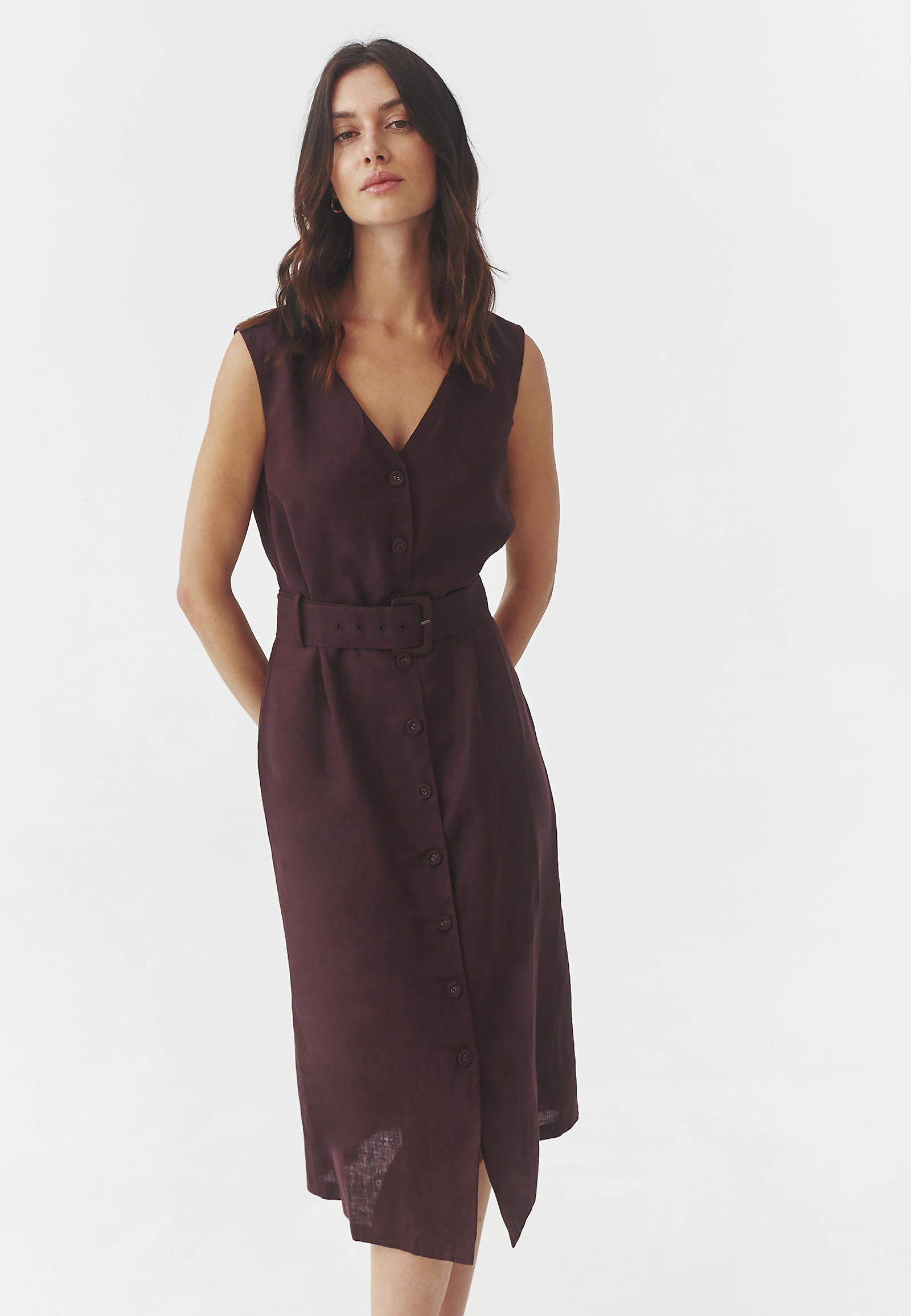 ROCHIE MIDI, DIN IN, CU CUREA DECORATIVĂ ÎN TALIE - CLAIRE ROCHIE MIDI, DIN IN, CU CUREA DECORATIVĂ ÎN TALIE - CLAIRE VIOLETĂ 97366
