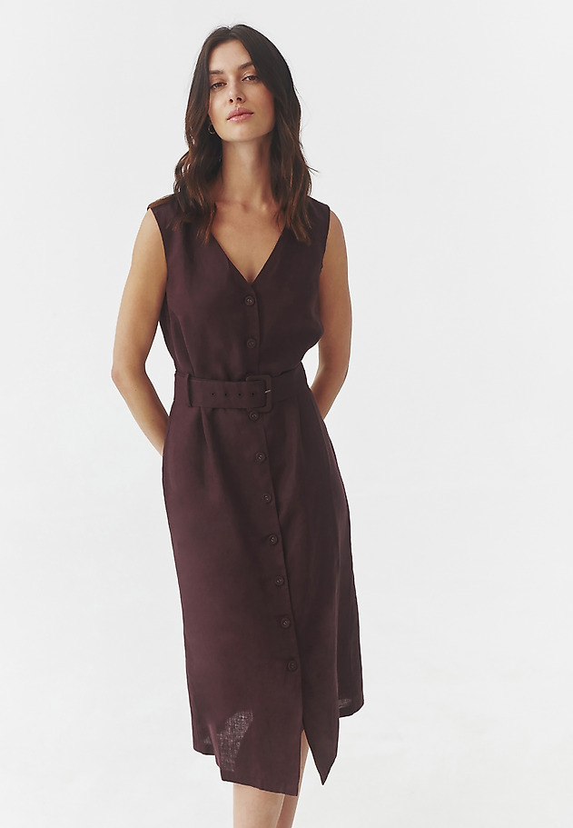 ROCHIE MIDI, DIN IN, CU CUREA DECORATIVĂ ÎN TALIE - CLAIRE ROCHIE MIDI, DIN IN, CU CUREA DECORATIVĂ ÎN TALIE - CLAIRE VIOLETĂ 2