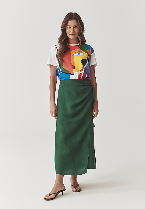 LADIES’ MIDI WRAP SKIRT - RITA 1 GREEN 2