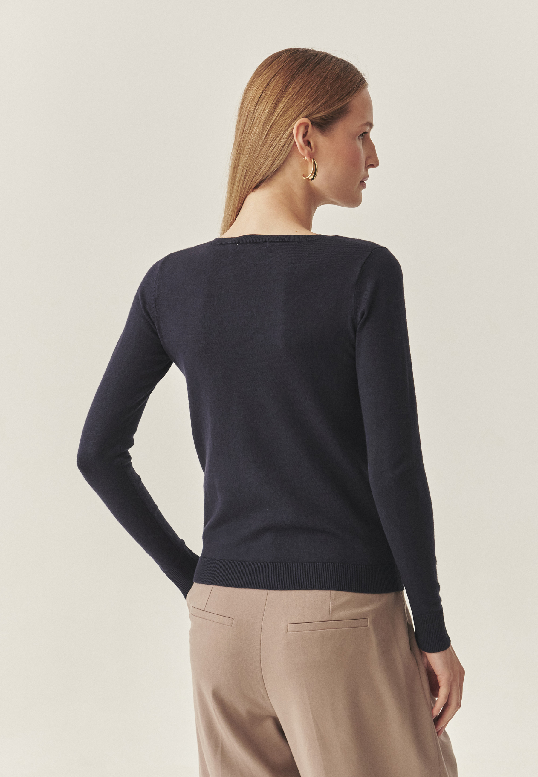 PULOVER CLASIC DE DAMĂ, CU DECOLTEU ROTUND - TESSINI BLEUMARIN 2