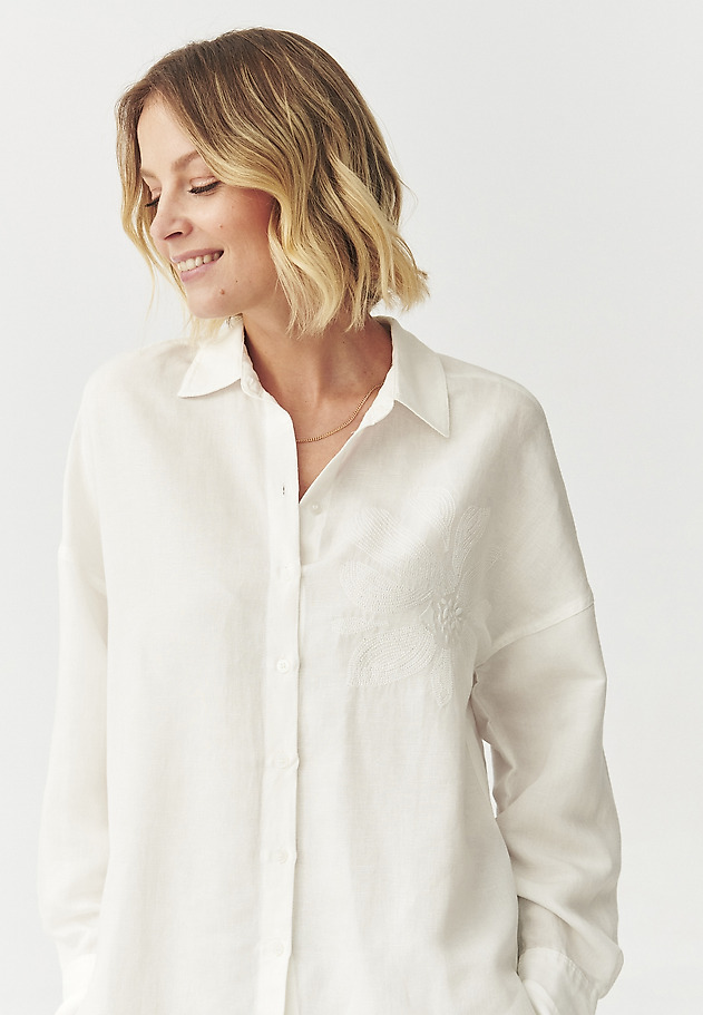CASUAL SHIRT IN LINEN AND VISCOSE — JENNA CASUAL SHIRT IN LINEN AND VISCOSE — JENNA ECRU 3