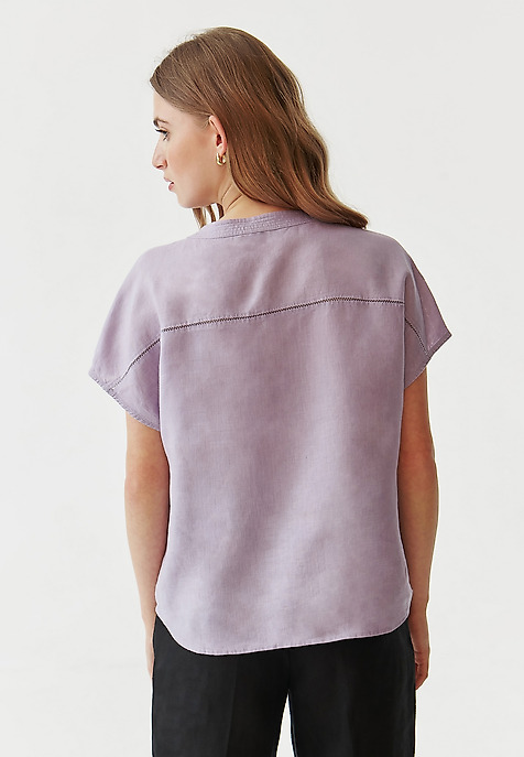 LADIES’ LINEN BLOUSE WITH COCONUT BUTTONS - SARAKIMO PURPLE 2