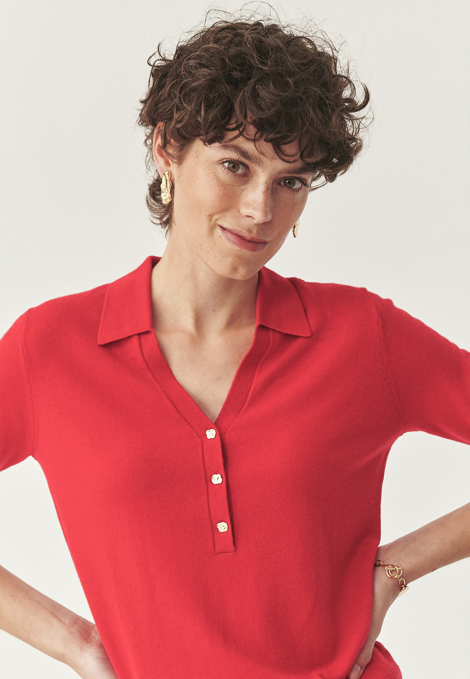 BLUZA S KROJEM POLO Z VOLNO - BLAXO BLUZA S KROJEM POLO Z VOLNO - BLAXO RDEČA 113573