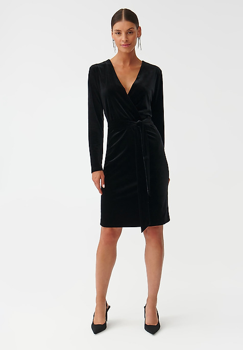 LADIES’ VELVET DRESS WITH A TIE VELVI BLACK 2