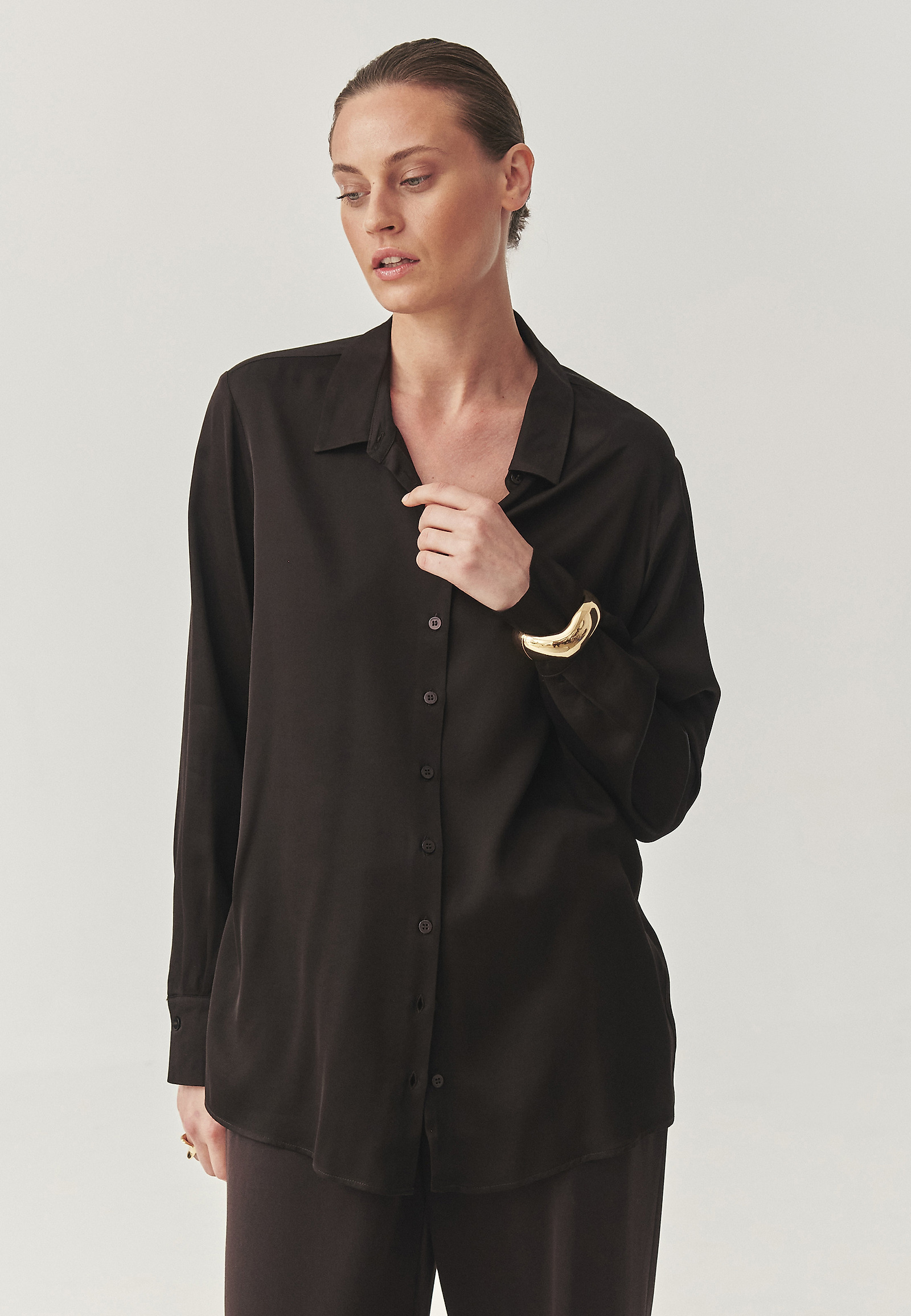 SATIN VISCOSE SHIRT - NIKA 1 SATIN VISCOSE SHIRT - NIKA 1 BROWN 114768