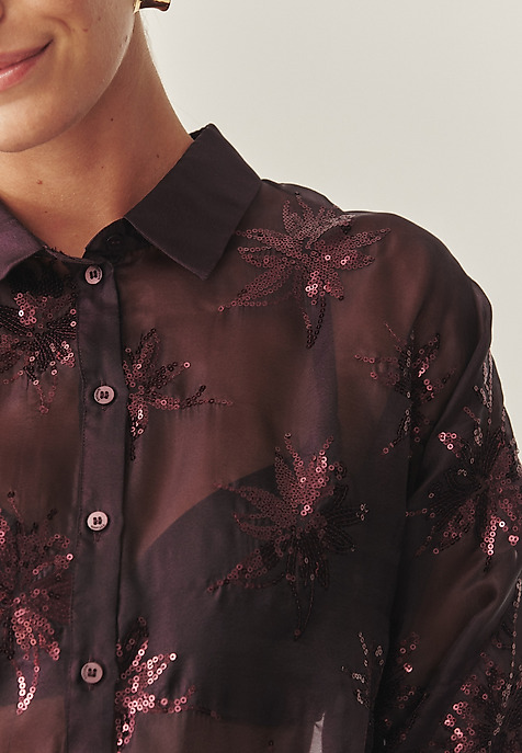 PRZEŚWITUJĄCA KOSZULA Z CEKINAMI - BRINI CZERWONY 2