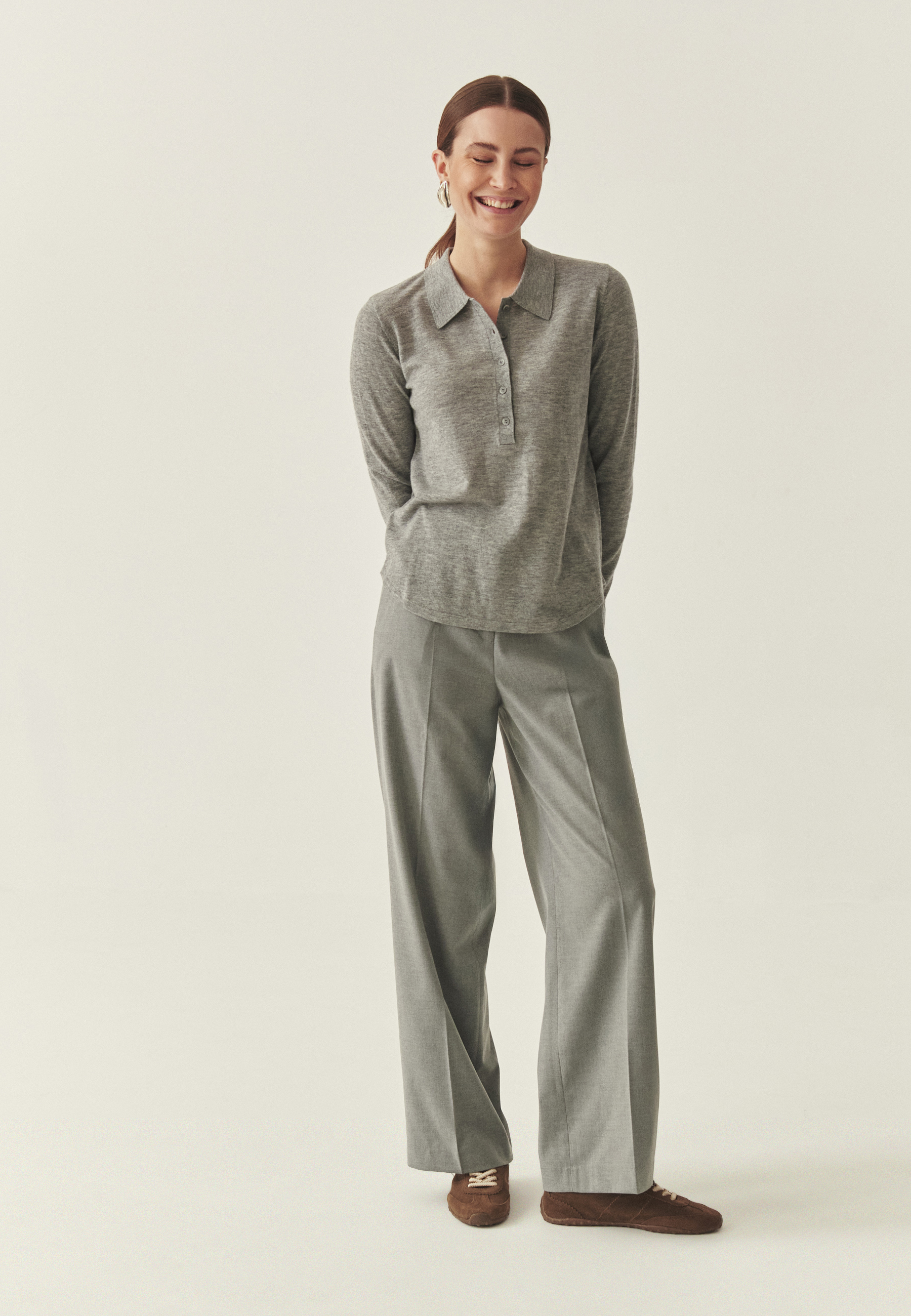 WEŁNIANA BLUZKA POLO - AKONI 1 SZARY 2