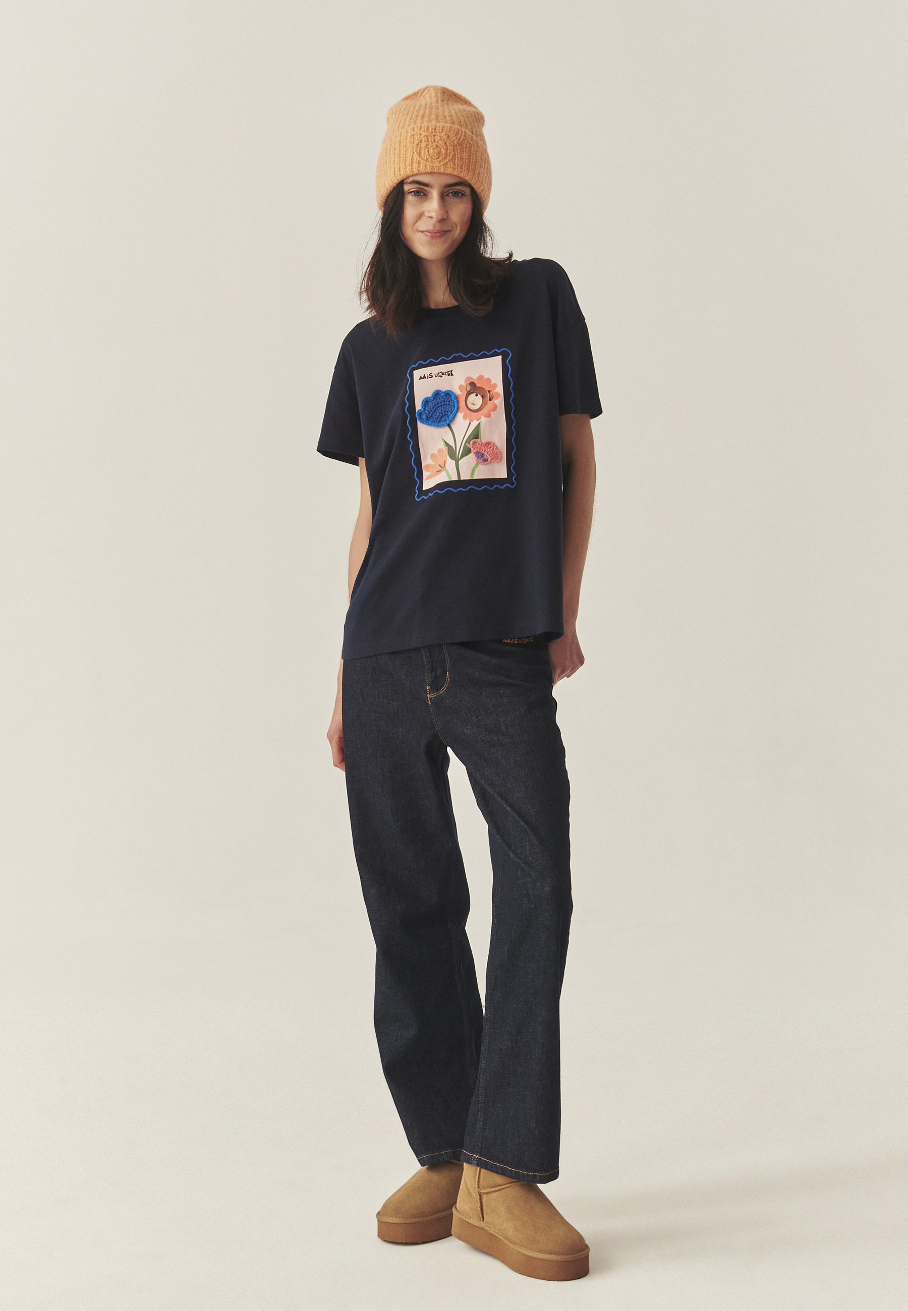 BAWEŁNIANY T-SHIRT Z AUTORSKIM NADRUKIEM - VILO 1 GRANATOWY 2