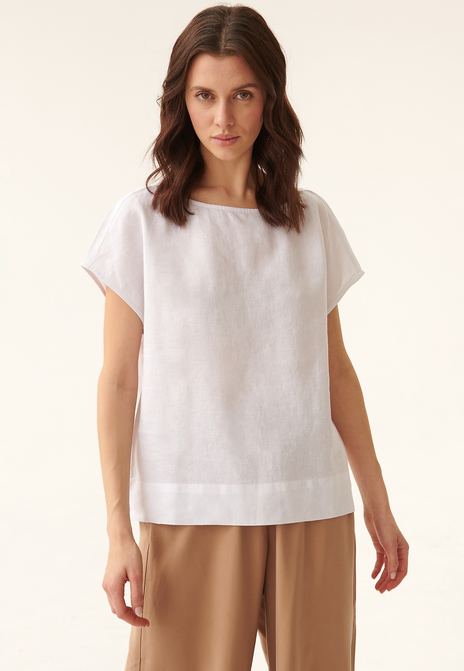 LADIES' SHORT SLEEVE LINEN BLOUSE OMA LADIES' SHORT SLEEVE LINEN BLOUSE OMA WHITE 88147