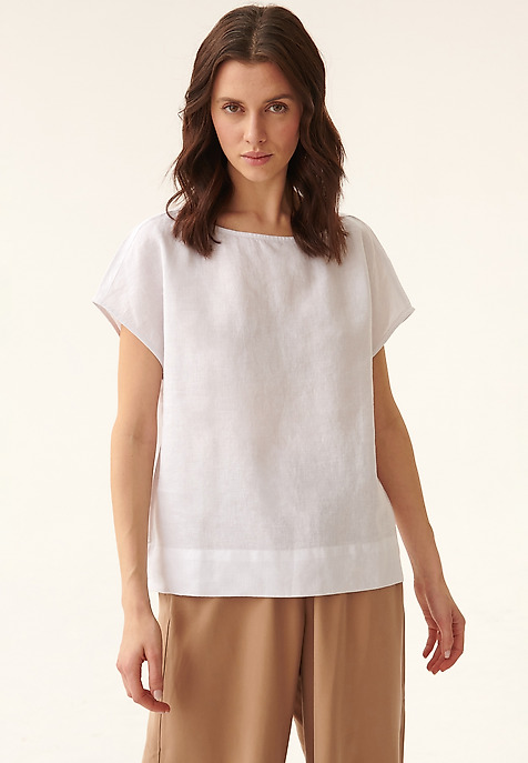 LADIES' SHORT SLEEVE LINEN BLOUSE OMA WHITE 2
