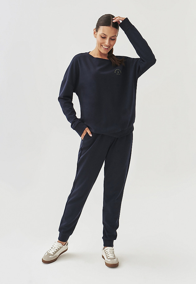 LADIES' KNITTED TROUSERS WITH RIBBED WAISTBAND - SENTI 1 LADIES' KNITTED TROUSERS WITH RIBBED WAISTBAND - SENTI 1 GRANATOWY 1