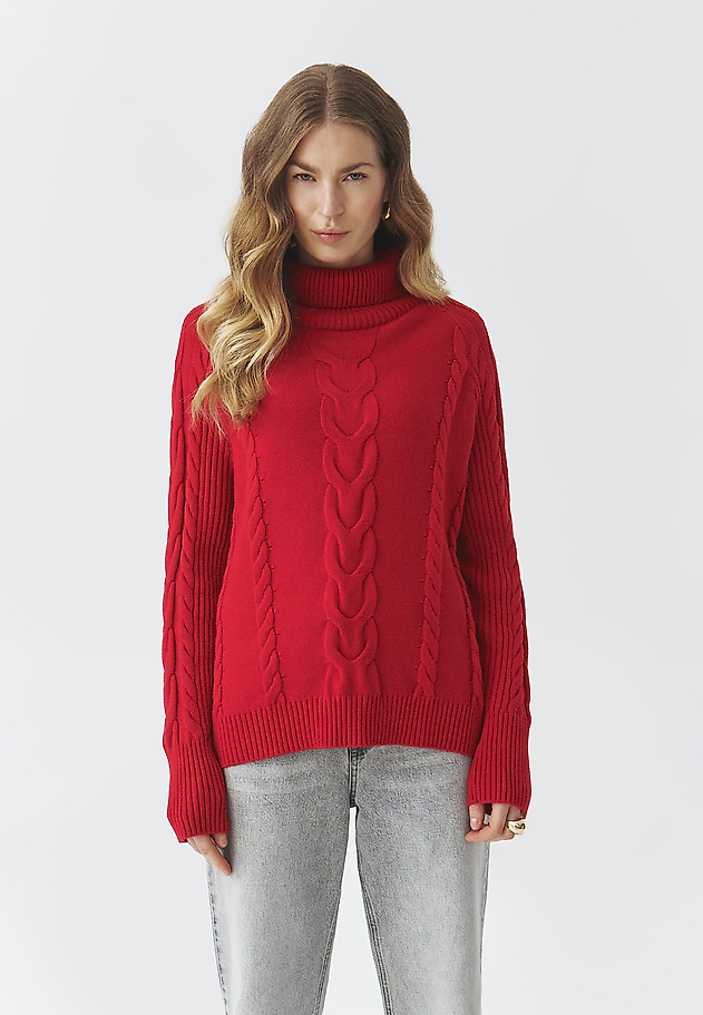 LADIES' SWEATER WITH TURTLENECK AND STRUCTURED PATTERN — EVEREST 1 LADIES' SWEATER WITH TURTLENECK AND STRUCTURED PATTERN — EVEREST 1 CZERWONY 3