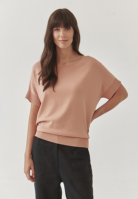 LADIES’ COMFORTABLE SWEATER WITH SHORT SLEEVES - SIMON PINK 2