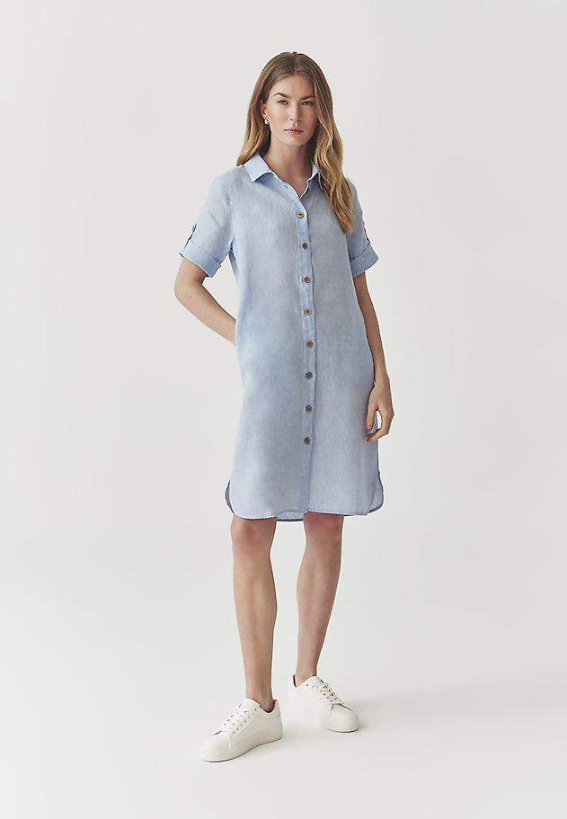 LADIES’ LINEN BUTTONED DRESS WITH SHORT SLEEVES - ZALWA LADIES’ LINEN BUTTONED DRESS WITH SHORT SLEEVES - ZALWA BLUE 1
