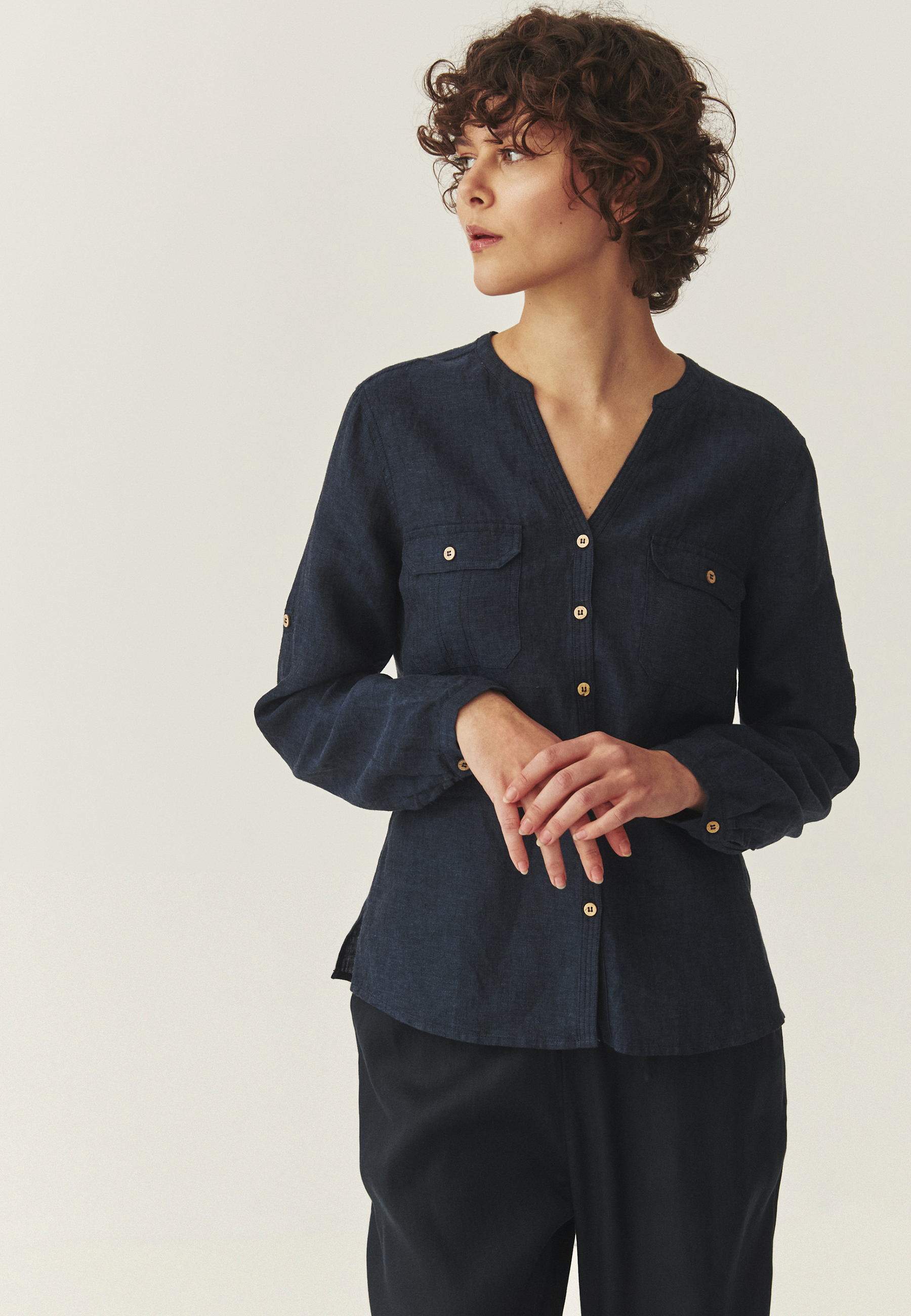 CĂMAȘĂ DIN IN, CU BUZUNARE - JUSTYNA 1