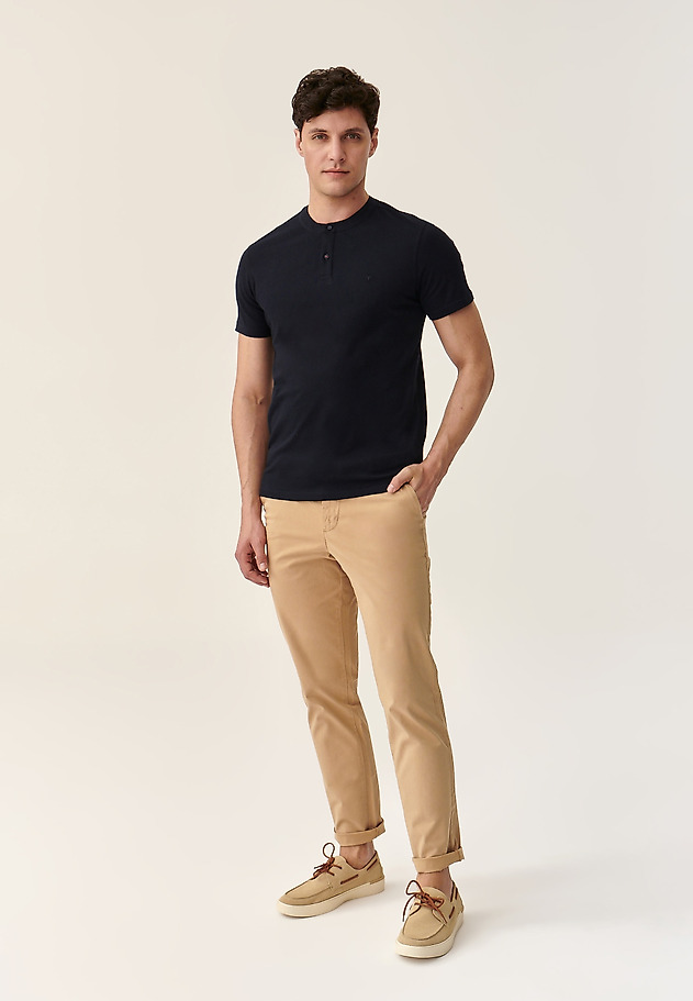MEN'S POLO SHIRT WITHOUT A COLLAR SIMON 2 MEN'S POLO SHIRT WITHOUT A COLLAR SIMON 2 GRANATOWY 2