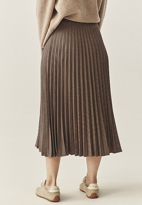 PLEATED HOUNDSTOOTH SKIRT - PLISONA 1 BEIGE 2