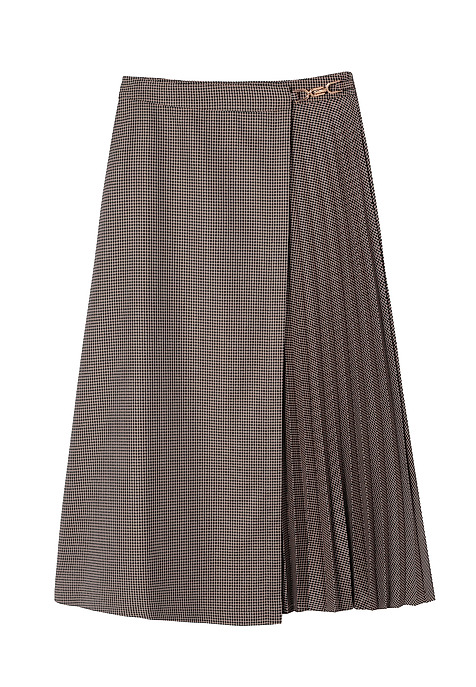PLEATED HOUNDSTOOTH SKIRT - PLISONA 1 BEIGE 2