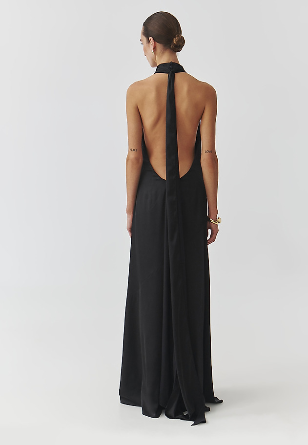 WOVEN SATIN MAXI DRESS WITH OPEN BACK — EMU WOVEN SATIN MAXI DRESS WITH OPEN BACK — EMU CZARNY 3
