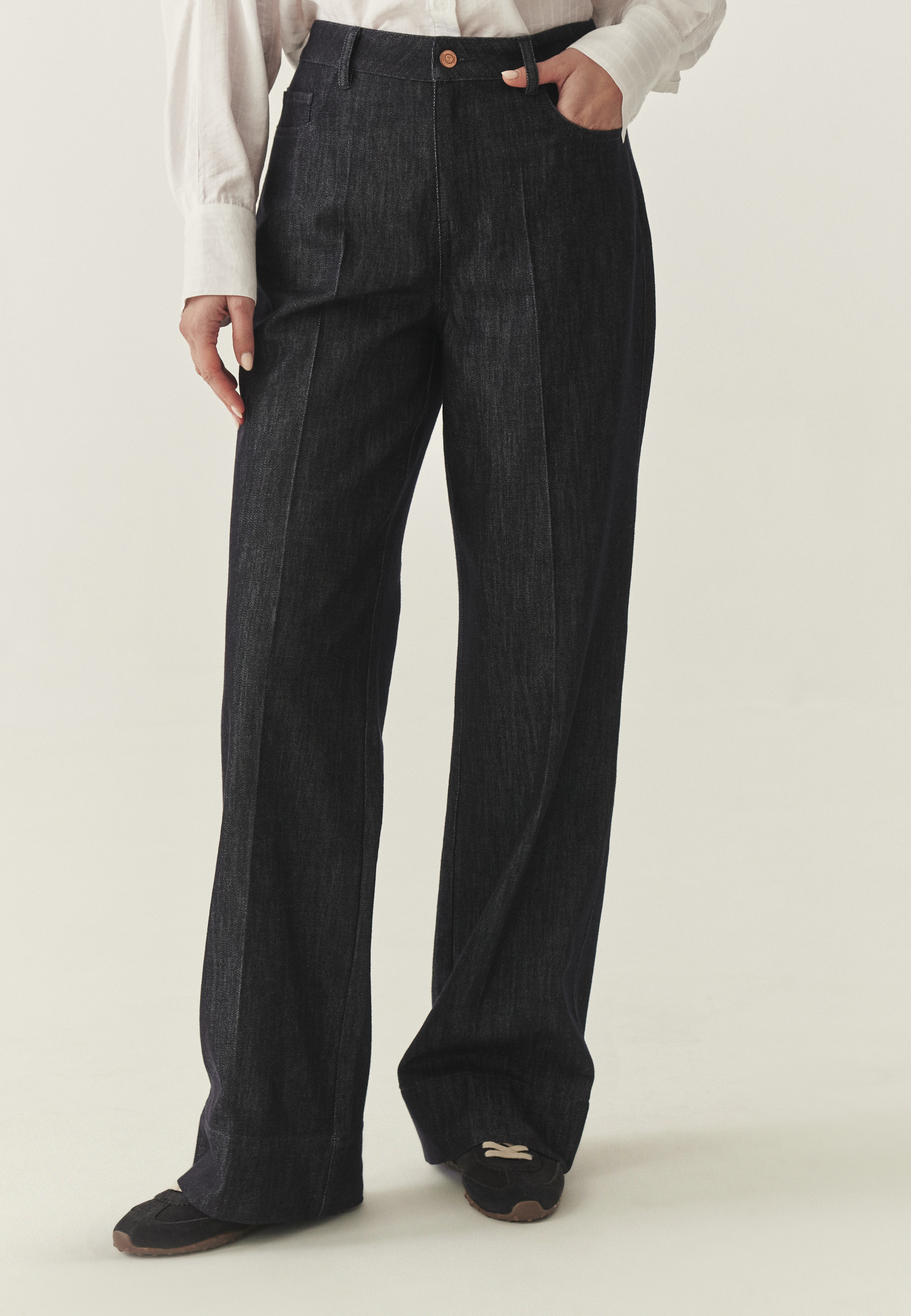 DENIMOWE SPODNIE Z WYDŁUŻONĄ NOGAWKĄ - MOSS GRANATOWY 2