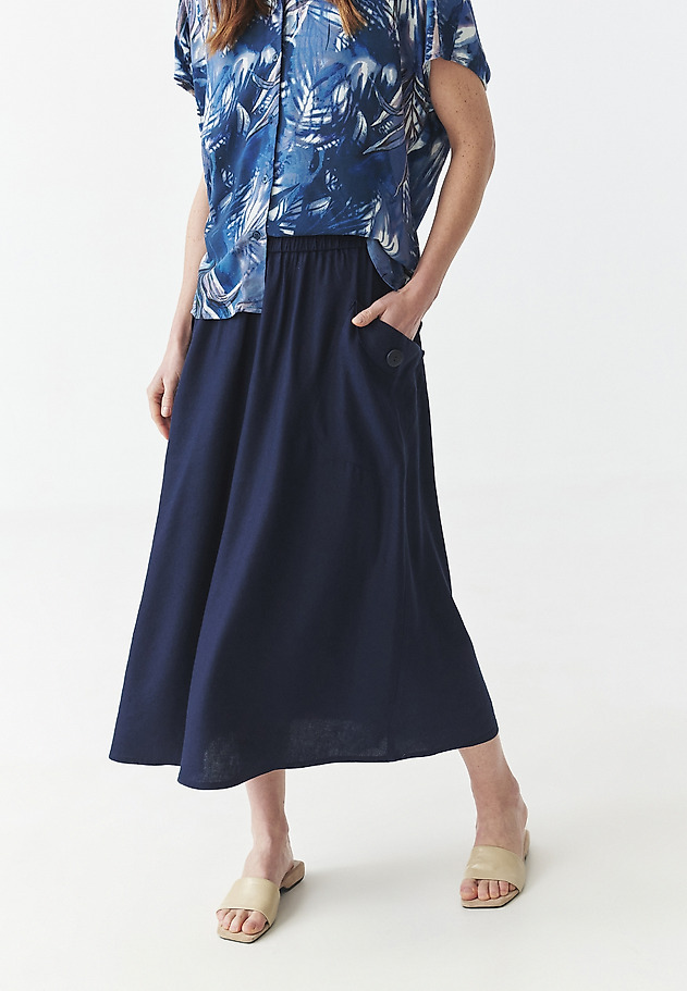 FLARED SKIRT WITH LINEN AND VISCOSE - MILA FLARED SKIRT WITH LINEN AND VISCOSE - MILA NIEBIESKI 2