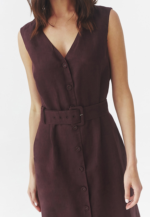 LADIES’ LINEN MIDI DRESS WITH DECORATIVE BELT AROUND THE WAIST - CLAIRE LADIES’ LINEN MIDI DRESS WITH DECORATIVE BELT AROUND THE WAIST - CLAIRE PURPLE 6
